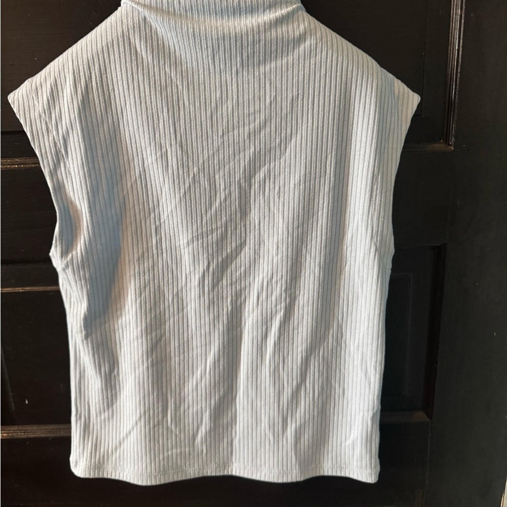 Ann Taylor Sleeveless Ribbed Mock Neck Tank - Light Blue - Picture 3 of 5
